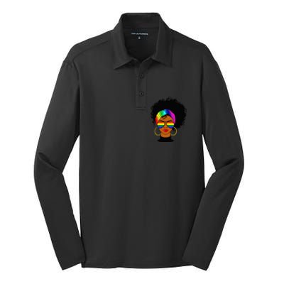 Black Woman LGBT Pride Afro Retro Mother's Day Silk Touch Performance Long Sleeve Polo