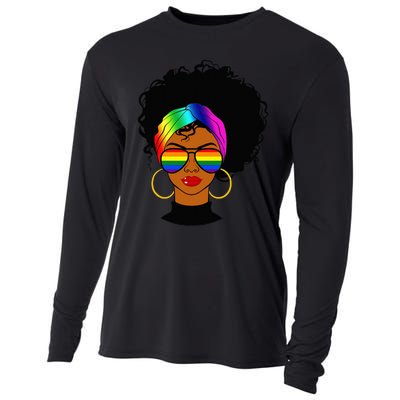 Black Woman LGBT Pride Afro Retro Mother's Day Cooling Performance Long Sleeve Crew