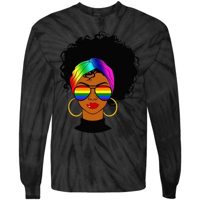 Black Woman LGBT Pride Afro Retro Mother's Day Tie-Dye Long Sleeve Shirt