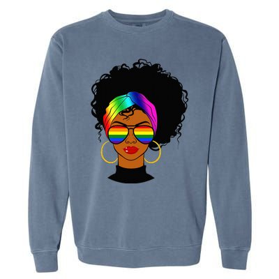 Black Woman LGBT Pride Afro Retro Mother's Day Garment-Dyed Sweatshirt