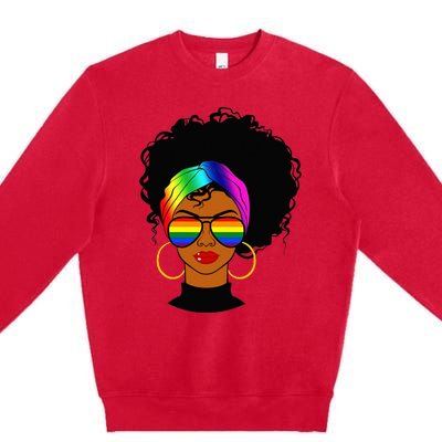 Black Woman LGBT Pride Afro Retro Mother's Day Premium Crewneck Sweatshirt