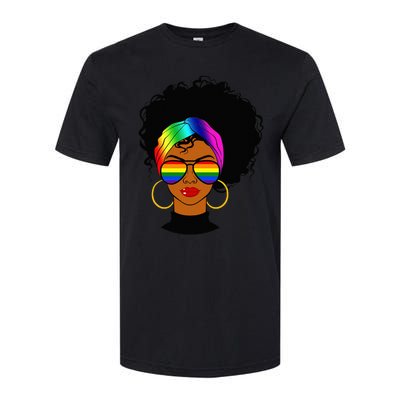 Black Woman LGBT Pride Afro Retro Mother's Day Softstyle CVC T-Shirt