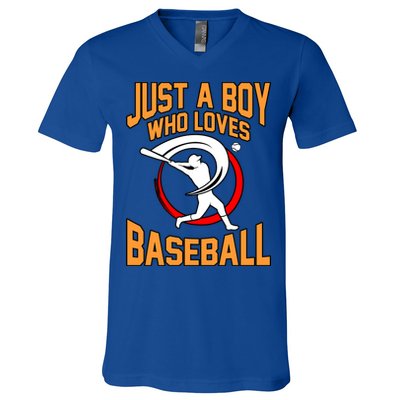 Boy Who Loves Baseball Sports Player Lover Coach Graphic Gift V-Neck T-Shirt