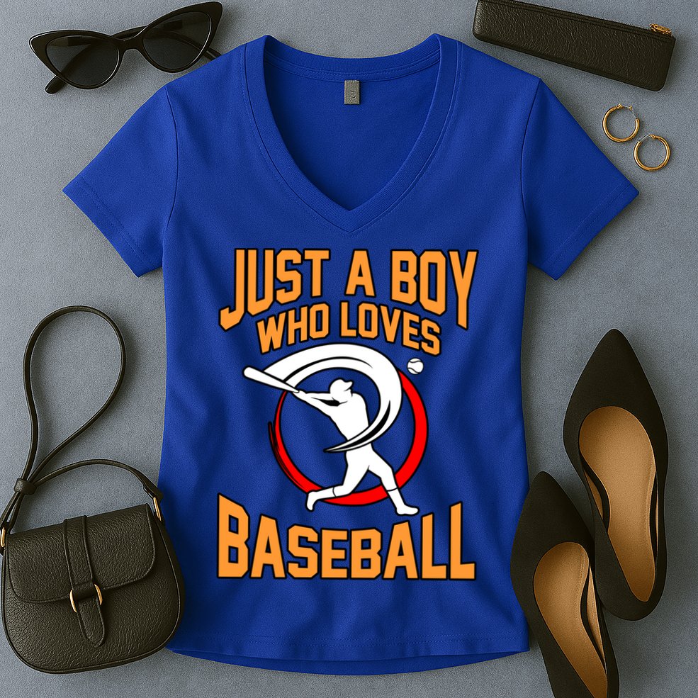 Boy Who Loves Baseball Sports Player Lover Coach Graphic Gift Women's V-Neck T-Shirt