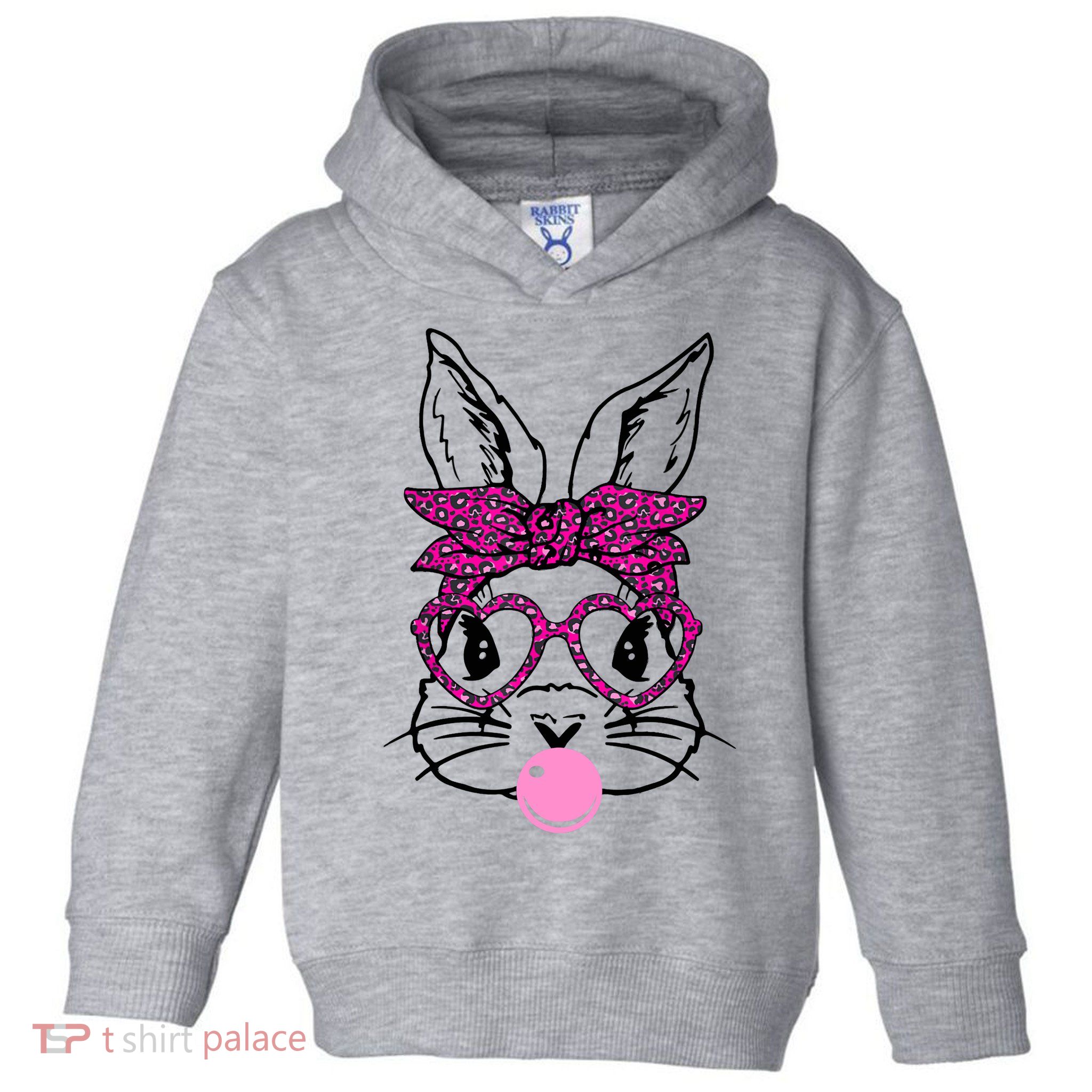 Bunny With Leopard Bandana Heart Glasses Bubblegum Easter Toddler Hoodie