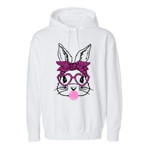 Bunny With Leopard Bandana Heart Glasses Bubblegum Easter Garment-Dyed Fleece Hoodie