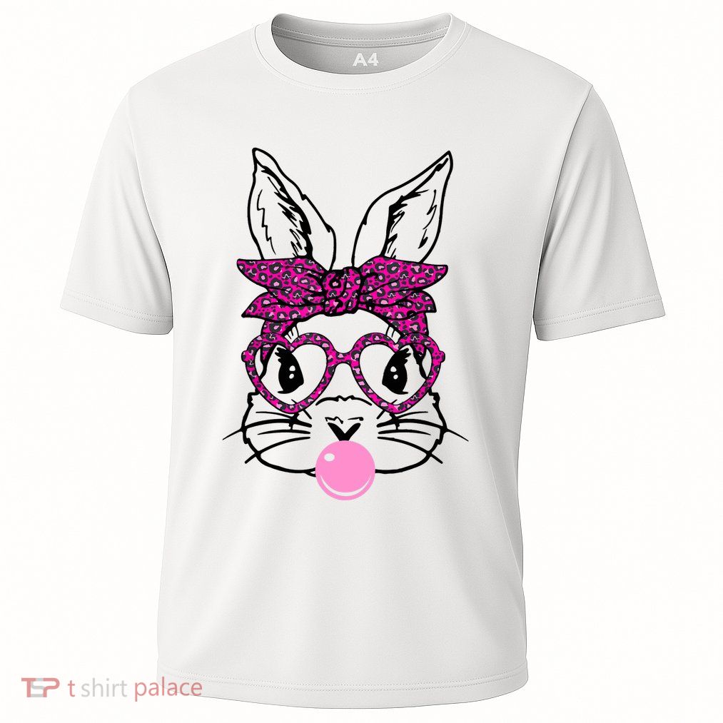 Bunny With Leopard Bandana Heart Glasses Bubblegum Easter Performance Shirt