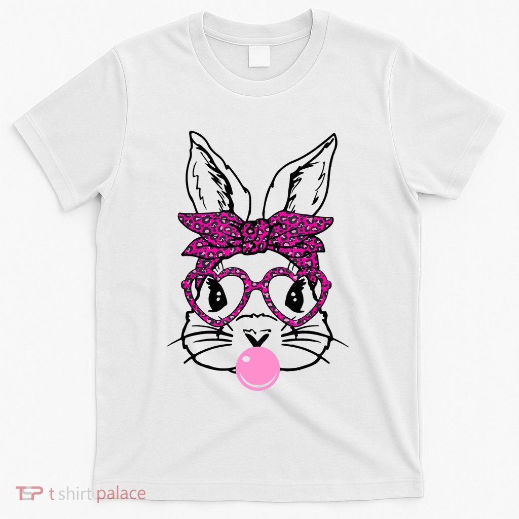 Bunny With Leopard Bandana Heart Glasses Bubblegum Easter T-Shirt