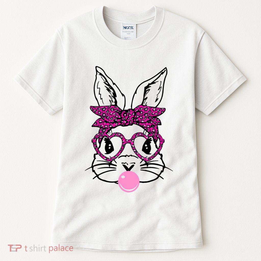 Bunny With Leopard Bandana Heart Glasses Bubblegum Easter Tall T-Shirt
