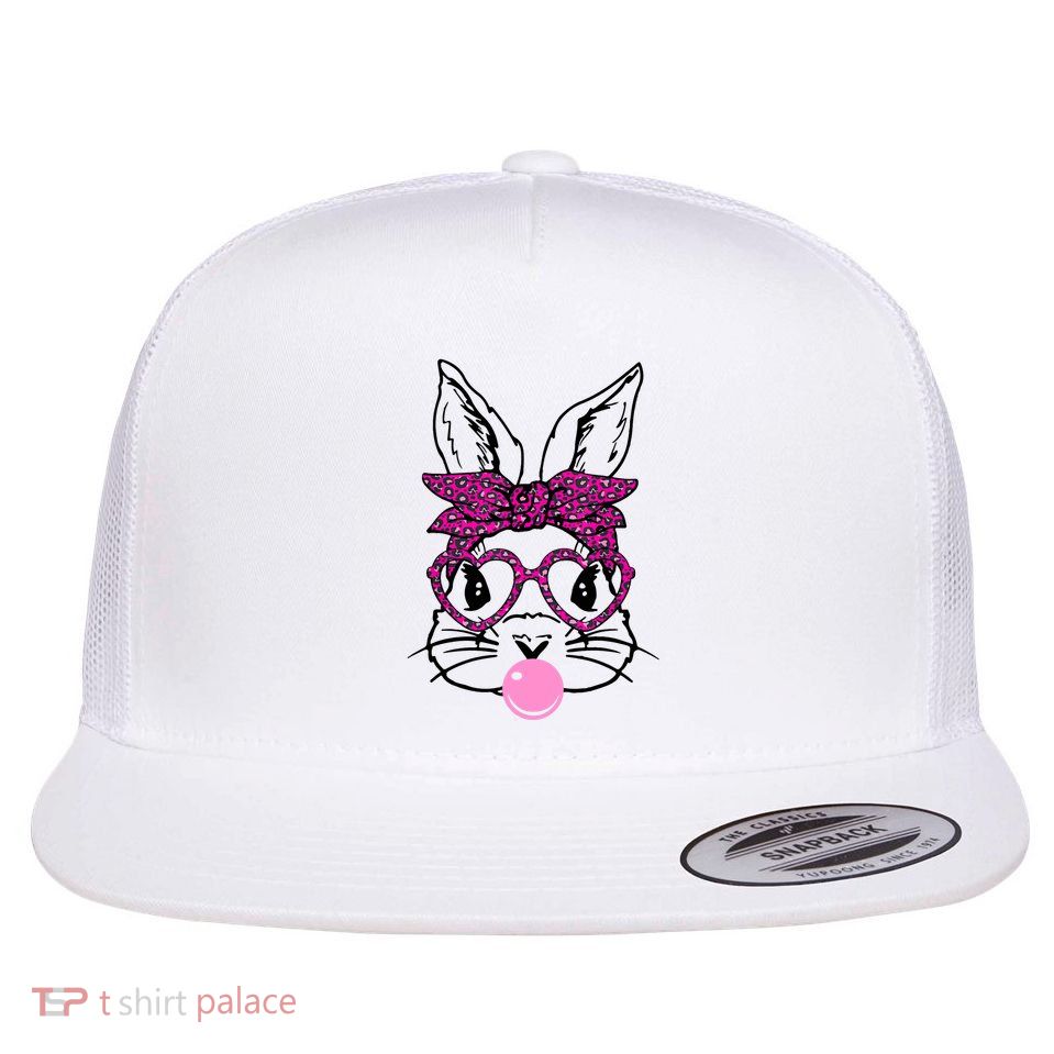 Bunny With Leopard Bandana Heart Glasses Bubblegum Easter Flatbill Hat