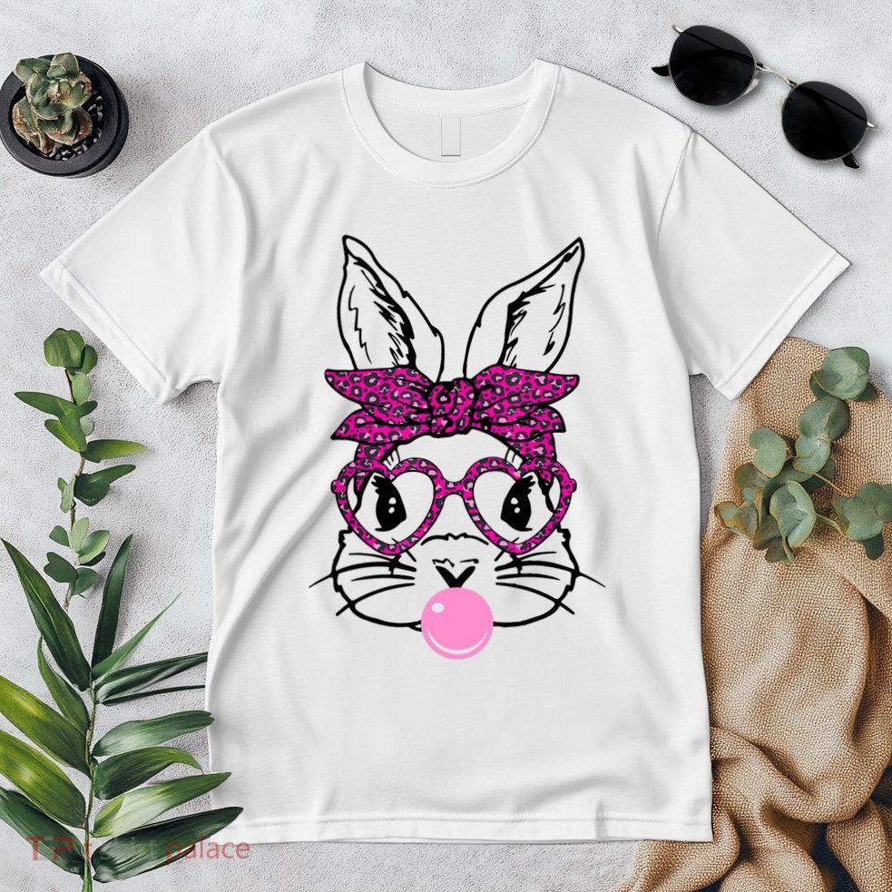 Bunny With Leopard Bandana Heart Glasses Bubblegum Easter Premium T-Shirt