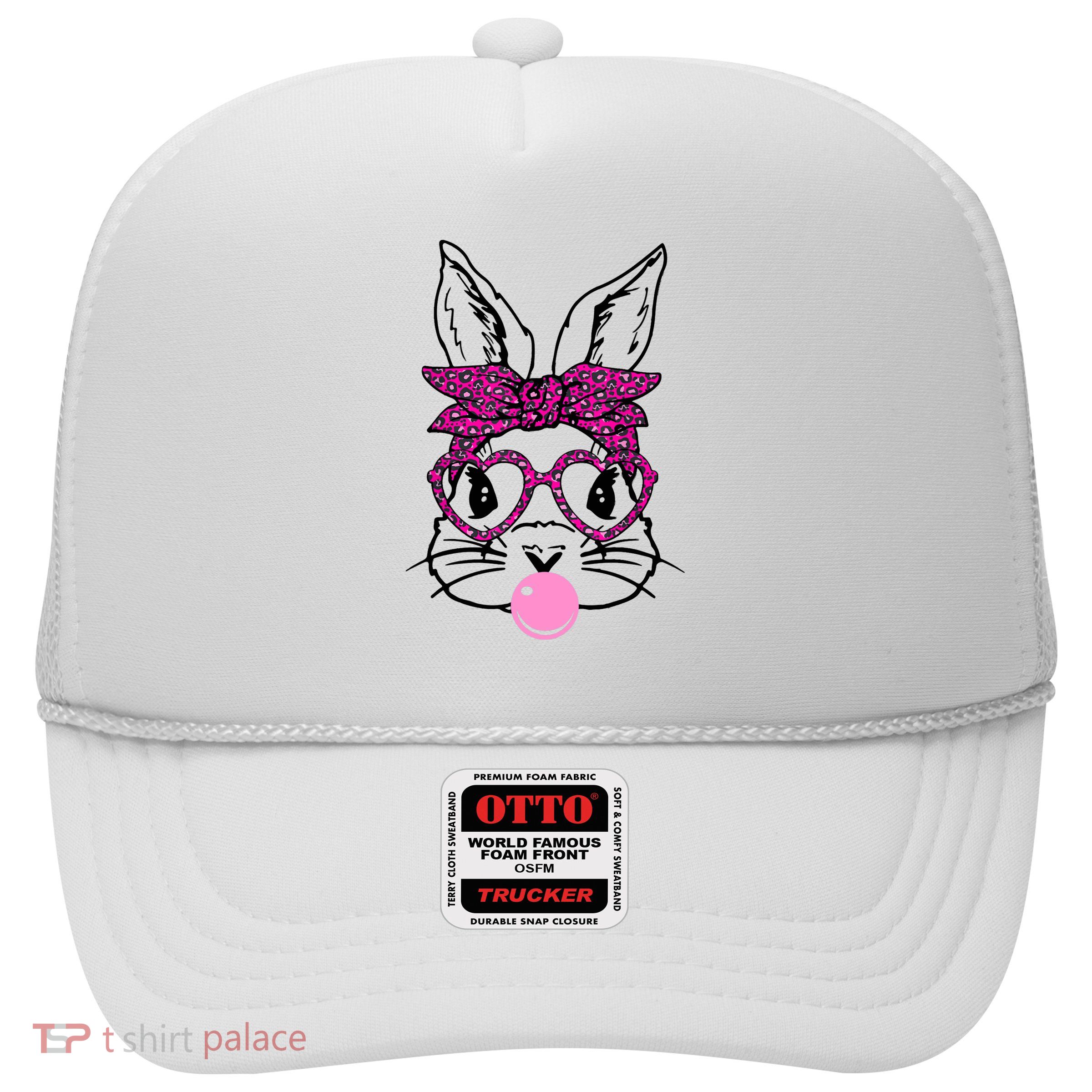 Bunny With Leopard Bandana Heart Glasses Bubblegum Easter Trucker Hat