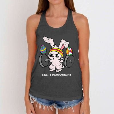 Bunny Weight Lifting Easter Cute Gym Workout Women's Knotted Racerback Tank