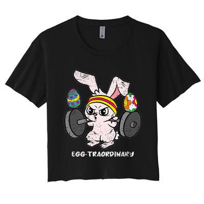 Bunny Weight Lifting Easter Cute Gym Workout Women's Crop Top Tee