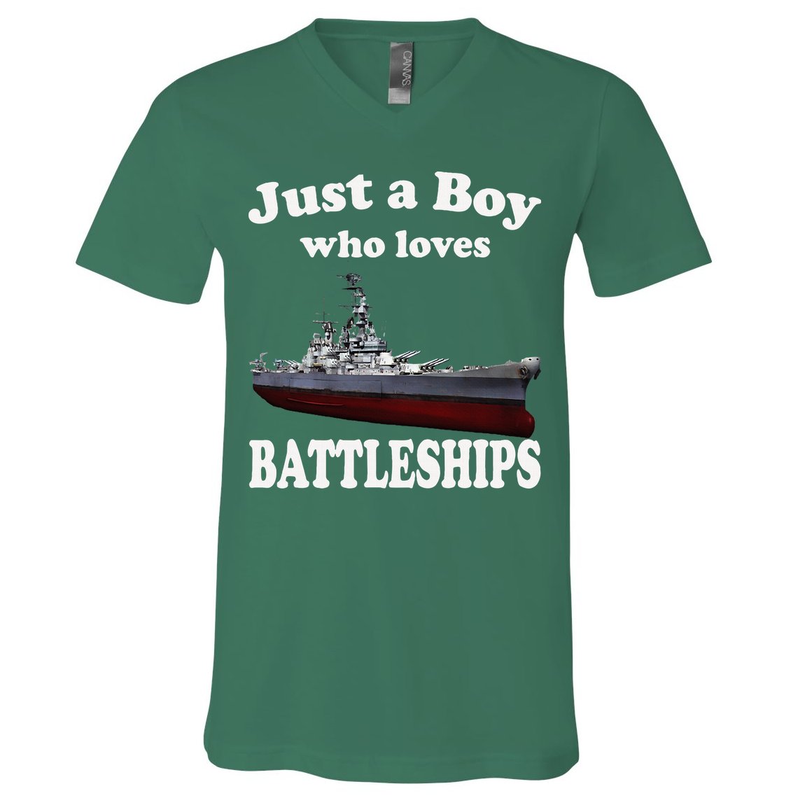 Boy Who Loves Battleship Uss New Jersey Bb62 Ww2 Warship V-Neck T-Shirt