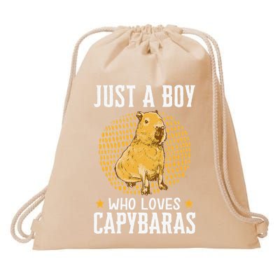 Boy who loves Capybaras South American Capybara  Drawstring Bag