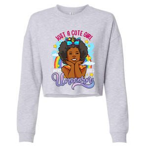 Black Who Loves Unicorns Afro African Princess Gift Cropped Pullover Crew