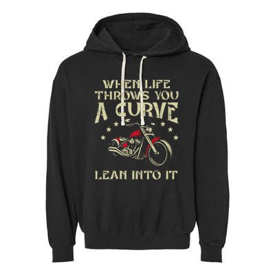 Biker When Life Throws You A Curve Motorcycle Garment-Dyed Fleece Hoodie