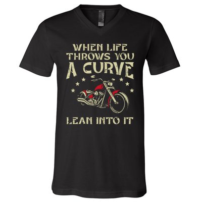 Biker When Life Throws You A Curve Motorcycle V-Neck T-Shirt