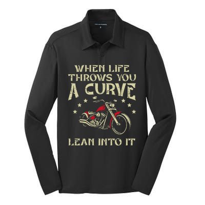 Biker When Life Throws You A Curve Motorcycle Silk Touch Performance Long Sleeve Polo