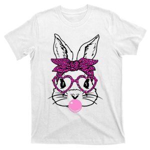 Bunny With Leopard Bandana Heart Glasses Easter T-Shirt