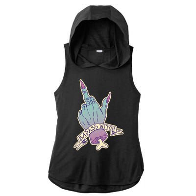 Badass Witch Middle Finger Ladies PosiCharge Tri-Blend Wicking Draft Hoodie Tank