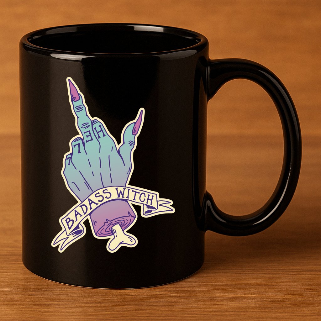Badass Witch Middle Finger 11oz C Handle Ceramic Mug