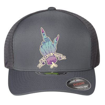 Badass Witch Middle Finger Flexfit Unipanel Trucker Cap