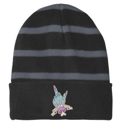 Badass Witch Middle Finger Striped Beanie with Solid Band