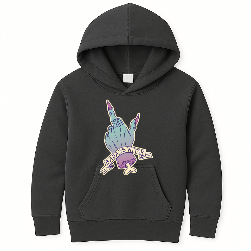 Badass Witch Middle Finger Kids Hoodie