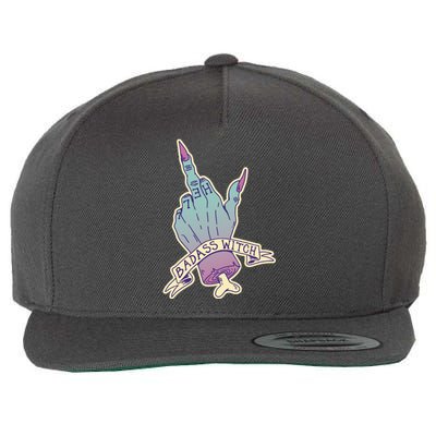 Badass Witch Middle Finger Wool Snapback Cap