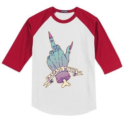 Badass Witch Middle Finger Kids Colorblock Raglan Jersey