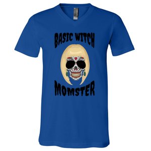 Basic Witch Momster Sugar Skull Blonde Mom Funny Mother Gift V-Neck T-Shirt