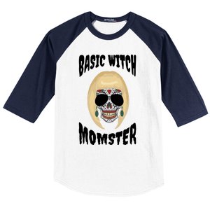 Basic Witch Momster Sugar Skull Blonde Mom Funny Mother Gift Baseball Sleeve Shirt