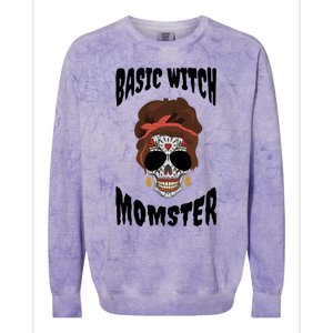 Basic Witch Momster Sugar Skull Brunette Mom Funny Mother Cool Gift Colorblast Crewneck Sweatshirt