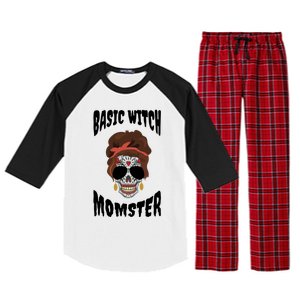 Basic Witch Momster Sugar Skull Brunette Mom Funny Mother Cool Gift Raglan Sleeve Pajama Set