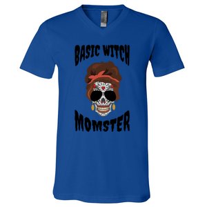 Basic Witch Momster Sugar Skull Brunette Mom Funny Mother Cool Gift V-Neck T-Shirt