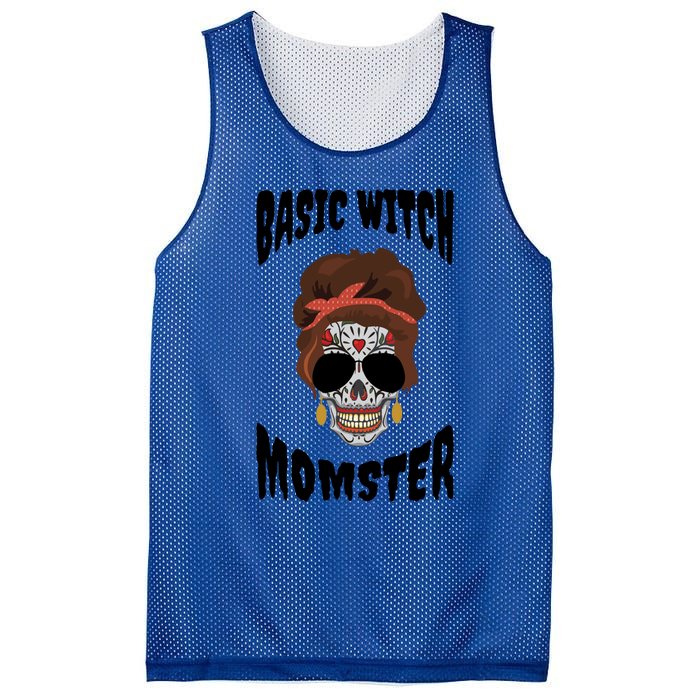 Basic Witch Momster Sugar Skull Brunette Mom Funny Mother Cool Gift Mesh Reversible Basketball Jersey Tank