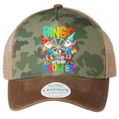 Bingo With My Gnomies Fun Bingo Gnome Squad Merry Christmas Legacy Tie Dye Trucker Hat