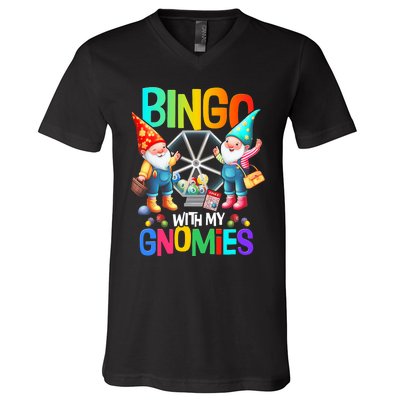 Bingo With My Gnomies Fun Bingo Gnome Squad Merry Christmas V-Neck T-Shirt