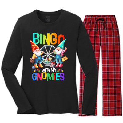 Bingo With My Gnomies Fun Bingo Gnome Squad Merry Christmas Women's Long Sleeve Flannel Pajama Set 