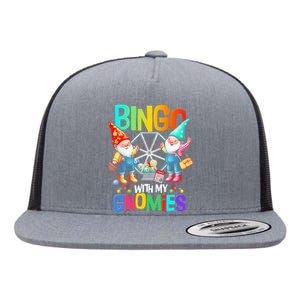 Bingo With My Gnomies Fun Bingo Gnome Squad Merry Christmas Flat Bill Trucker Hat