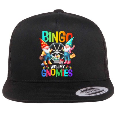 Bingo With My Gnomies Fun Bingo Gnome Squad Merry Christmas Flat Bill Trucker Hat