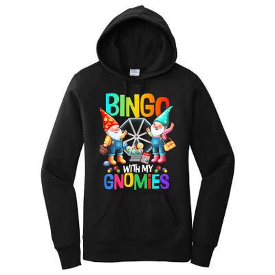 Bingo With My Gnomies Fun Bingo Gnome Squad Merry Christmas Women's Pullover Hoodie