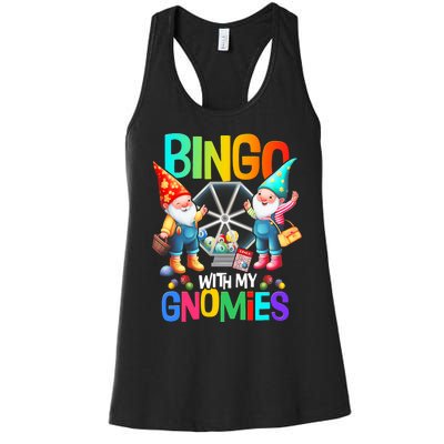 Bingo With My Gnomies Fun Bingo Gnome Squad Merry Christmas Women's Racerback Tank