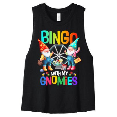 Bingo With My Gnomies Fun Bingo Gnome Squad Merry Christmas Women's Racerback Cropped Tank