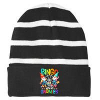 Bingo With My Gnomies Fun Bingo Gnome Squad Merry Christmas Striped Beanie with Solid Band