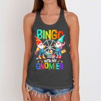 Bingo With My Gnomies Fun Bingo Gnome Squad Merry Christmas Women's Knotted Racerback Tank