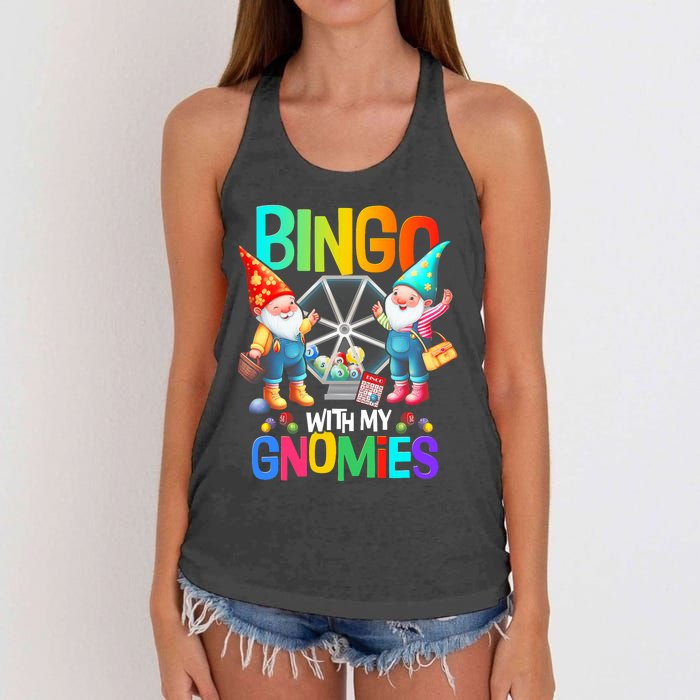 Bingo With My Gnomies Fun Bingo Gnome Squad Merry Christmas Women's Knotted Racerback Tank