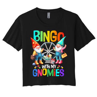 Bingo With My Gnomies Fun Bingo Gnome Squad Merry Christmas Women's Crop Top Tee